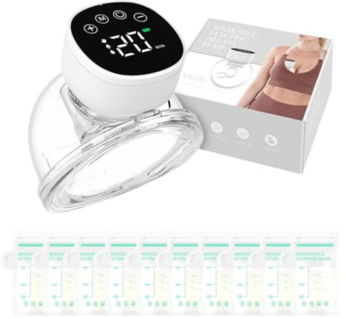 Tragbare elektrische Milchpumpe, 3 Modi und 9 Stufen, elektrische Baby-Milchpumpe mit LCD-Display, leise und schmerzlos, 10 kostenlose Milchbeutel (Schwarz, 1)