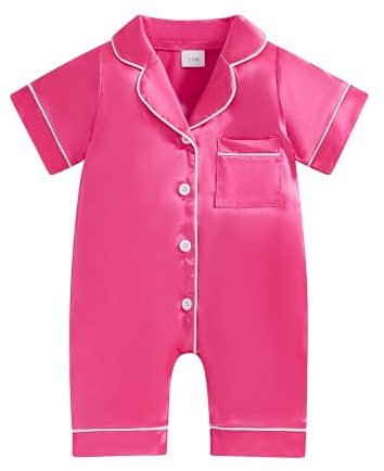 LYSINK Småbarn baby flickor sovdräkter jumpsuit sommar knapp pyjamas sparkdräkt sött tryck en del pyjamas nattkläder, I-ros röd, 0-3 Months