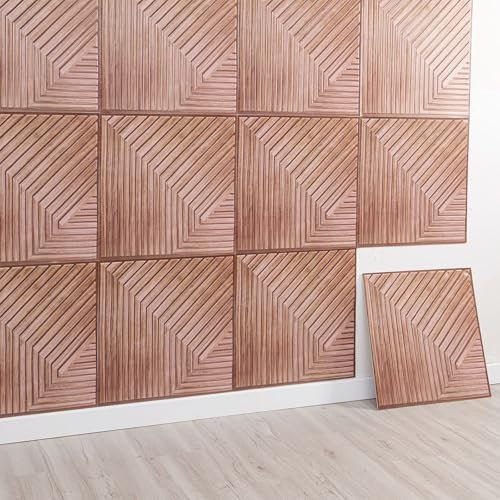 3D Wandpaneele Selbstklebend, 10 Stück Holzoptik Wandverkleidung Selbstklebend, 3D Wall Panel für Innenwanddekoration, 3D Akustikpaneele, 30x30cm (Braun)