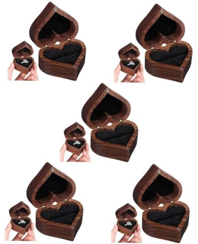 Homoyoyo Scatola Porta-Anello In Legno Massello Da 5 Pezzi A Forma Di Cuore Per Fidanzamento Matrimonio Coppia Sorpresa Porta-Anello A Forma Di Cuore Materiale In Legno