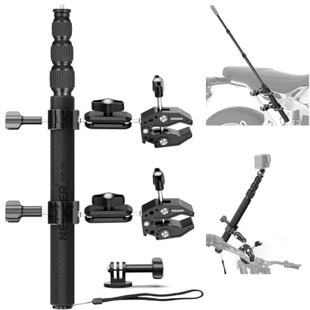 NEEWER Kit Accessori di Supporto Fotocamera da Moto Compatibile con GoPro Insta360 DJI, Doppio Morsetto Selfie Stick Invisibile per Manubrio Bici con Adattatore Action Cam per Riprese Video POV, GP-30
