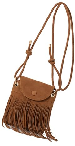 HUAJINGKEJI Sac à bandoulière à franges pour femme, sac à bandoulière tendance en cuir avec sangle réglable, marron, As shown in the picture (error 1-3cm)