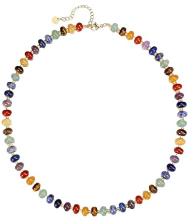 CZXCV Beaded Natural Stone Necklace for Women, Colorful Boho Gemstone Choker, Rainbow Oval Bead Necklaces Jewellery Gift for Mum Christmas Birthday