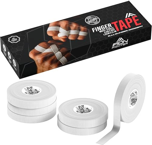 IRON FIGHTER 6X Rolle Sporttape 1,25cm x 13,7m (82m) Weiß - Fingertape, Fingerbandage Sport, Tape Sport, Schutz Fingerband Arthritis Bjj Jiu Jitsu, Crossfit, Klettern, Volleyball, MMA