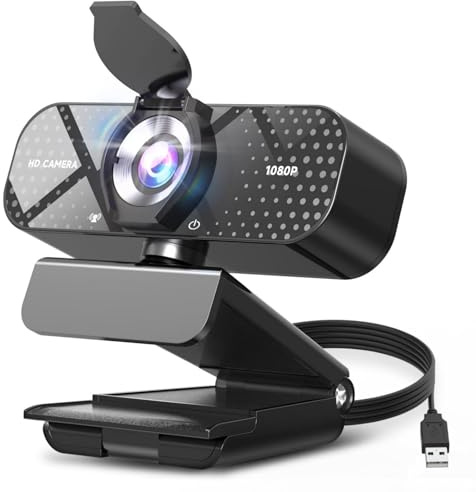 TRAUSI 1080P Full HD Webcam con Cubierta de privacidad, Lente de ángulo Amplio, corrección de luz Activa, Enchufe y reproducción USB Webcam para PC, Escritorio, computadora portátil