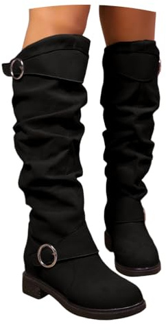 Onsoyours Overknees Stiefel Damen Wildleder Weitschaftstiefel Langschaft Stiefel Elegant Bequemer Hohe Boots mit Blockabsatz Herbst Winterstiefel A Schwarz 40 EU