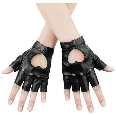 AWAVM Guanti senza dita in pelle, senza dita, neri, per donne e uomini, stile punk, con mezze dita, accessori da motociclista per moto, danza, giocatori, rock, hip hop, cosplay (nero)