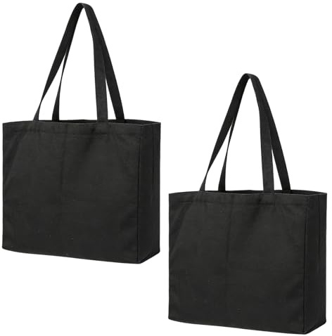ZRUEWOT 2 bolsas grandes de algodón, 45 × 35 × 10 cm, bolso de tela para pintar, bolsas de tela reutilizables, bolsas de tela sin estampado para compras, lavandería, deporte y bricolaje
