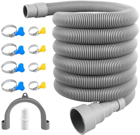 2M Washing Machine Drain Hose Upgrade PP Material with 8 Clamps,Adapter&U-Bracket for Pet-Friendly Universal Waste Pipe Extension Kit Leak-Proof Fits 20-38mm Pipes for Washers, Dishwashers & Dryers