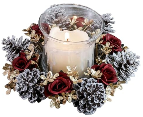 Scented Floral Wreath - Candłe Holder Wreath | Candle Table Centerpiece | Table Decoration | Winter Holiday Centerpiece For Home Wedding Party Mantel Cabinet Desk