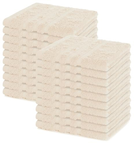 Lavea® Lot de 20 Lavettes 30x30 cm en Éponge 100% Coton – Serviettes Visage et Invités, Douces et Absorbantes – pour Bébés, Maquillage, Cuisine, Maison et Voyage - Crème
