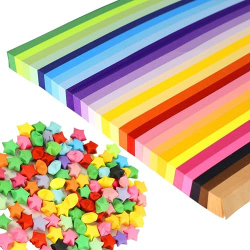 Bosiyrggrl 1350 Fogli di Strisce di Carta per Stelle, 27 Colori Assortiti di Carta per Stelle, Carta per Stelle su Entrambi I Lati, per Bambini e Adulti