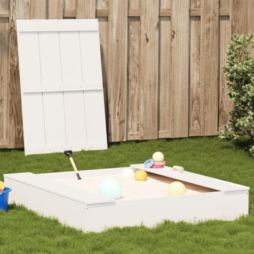 Solivagant Bac à Sable avec Couvercle Blanc Bois Massif de pin,(15.75 KG)