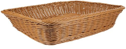 BESPORTBLE Cesta Tejida de Ratán de Imitación para Pan y Frutas, Organizador de Alimentos en Color Café, Tamaño 40x30x8 Cm, Cesta Reutilizable para Hogar, Panadería y Tienda