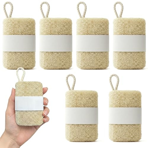 6 Piezas Esponjas de Luffa Orgánicas Naturales, Esponjas de Cocina Orgánicas Compostables, Exfoliantes de Luffa para Cocina, Limpieza, camping