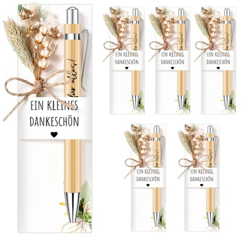 6 set med tackpennor, farvälsgåvor med torkad blomma och papperspenna, tackgåvor för lärare, kollegor (B)