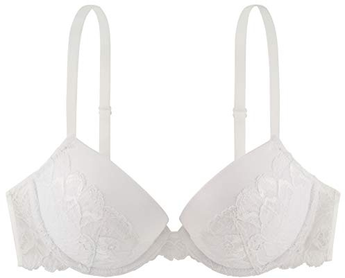 Dorina Soutien-gorge Femme Claire Demi – Légèrement Rembourré, À Armatures, Bande de Dentelle Florale, Tissu Microfibre Doux et Bretelles Réglables, Ivoire
