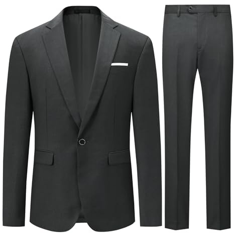 Allthemen Mens 2 Piece Suit 1 Button Business Blazer Trouser | Mens Slim Fit Suit Set Single Breasted Smart Casual Suits Solid Color Elegant for Wedding Formal Dinner