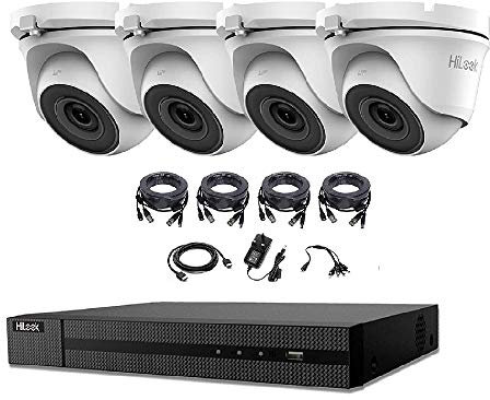 HILOOK 5MP CCTV SYSTEM 4CH 5 MP DVR CAMERA INDOOR OUTDOOR 4X DOME TURRET CAMERAS 2OM NIGHT VISION HDMI KIT (4TB HDD, WHITE)