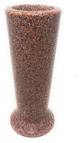OPTIMUM Slim Memorial Cemetery Flower Vase - Plastic (North American Pink Granite) With Metal Ground Spike , Grave Marker , Decorations For Gravesite , Headstone Flowers Holder , Garden Lawn & Yard