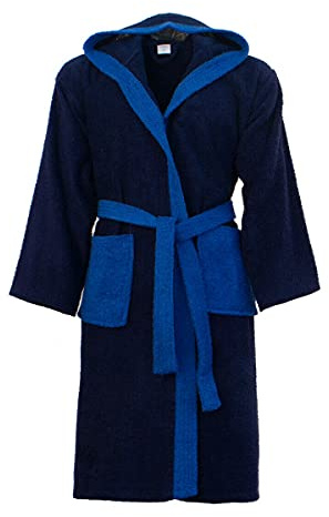 Morbidissimi Accappatoio Spugna Adulto Bicolor Con Cappuccio, Cinturino e 2 Tasche, Accappatoi Uomo Donna Morbidi 400 gr/mq Puro Cotone Y780 (Accappatoio Blu Navy-Blu Royal, XXL)