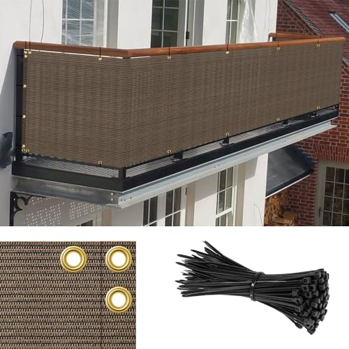 Goleray 3'x15' Brown Balcony Privacy Screen Fence Outdoor Patio Mesh Shade Net Cover, UV Protection Shade Cloth Temporary Fencing for Apartment Railing Porch Deck