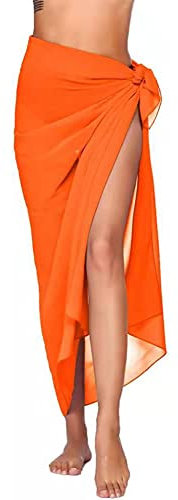 Treer Damen Strand Sarong Pareo Abdeckung Sommer Vertuschung Wrap Wickel Chiffon Halbtransparent Badeanzug Strandkleid Bikini Rock Cover up für Frauen Mädchen -145x110cm,orange