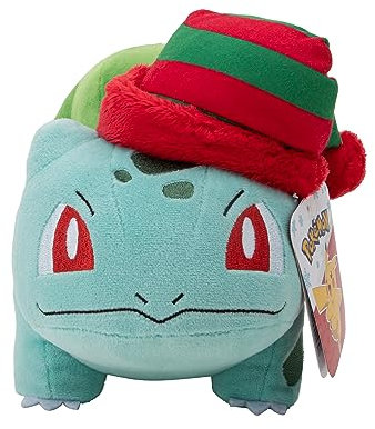 Pokémon PKW3377-20 cm Winter Plüsch - Bisasam mit Mütze, offizielles Plüsch