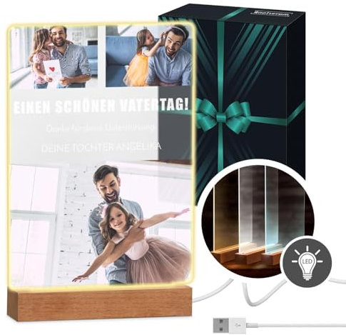 Maverton 3D Cuadro Personalizado con Foto y Texto - Luz LED Lampara de Mesita de Noche - San Valentin Boda Aniversario Pareja, Hombre y Mujer, Dia Del Padre Regalos - 21 x 30 cm o 15 x 22 cm, USB-A