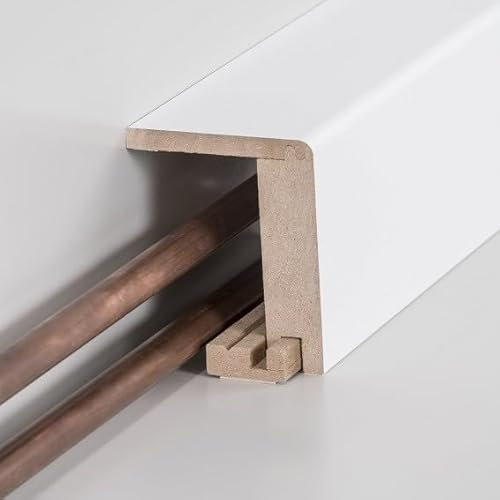 PROVISTON | Heizrohrabdeckleiste bis 88 mm | MDF | 64 x 96 x 2500 mm | Abgerundet | Weiß | Fußleiste | Sockelleiste