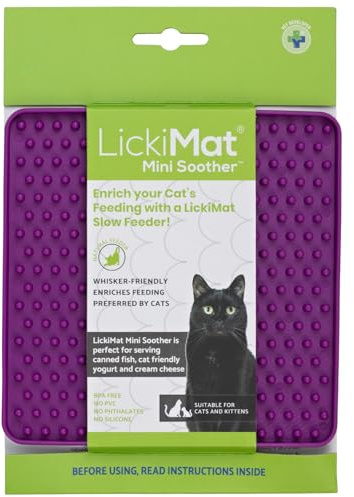 LickiMat Mini Classic Soother Cat Food Mat, Cat Slow Feeder for Boredom & Anxiety Relief for Cats, Perfect for Food, Treats, Yoghurt & Peanut Butter, Fun Alternative to a Slow Feeding Bowl, Purple