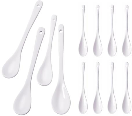 8 Pezzi Cucchiai,Cucchiaini da Caffè,Cucchiaio in Porcellana, Cucchiai in Porcellana per Uovo,Cucchiaini da Dessert, Stoviglie in Ceramica per Caffè,Tè e Dessert(Bianco)
