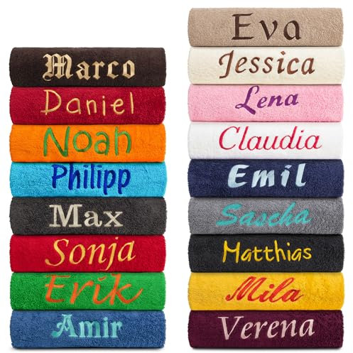 Posteli Personalisieren besticken Handtücher Duschtücher Gästetücher Badetücher Saunatücher mit Namen Bestickt, Farbe:DUNKELBLAU, Größe:100x150cm - Badetuch