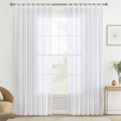 MIULEE Tende per Interni Trasparente Tenda Voile con Passanti， Anelli Soggiorno Moderne Eleganti 2 Pezzi Bianco 140 x 260 CM