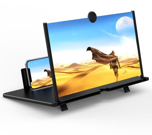 16 Screen Magnifier for Mobile Phone,3D HD Cell Phone Magnifying Projector Screen Enlarger for Movies, Videos, and Gaming,Foldable Phone Stand with Screen Amplifier,Supports All Smartphones (Black)