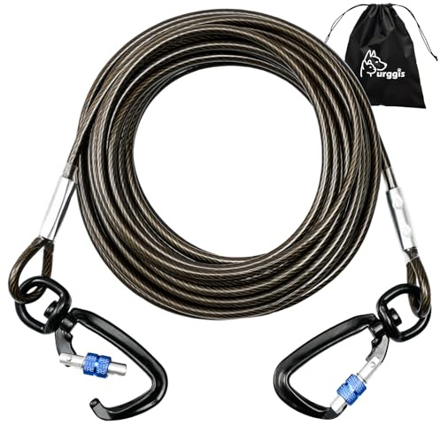 Cable de amarre para perros, corredor de perros para patio y campamento, cadenas de perros para exteriores, cable de corral para perros con mosquetón de aluminio de aviación (negro-gris, 10)