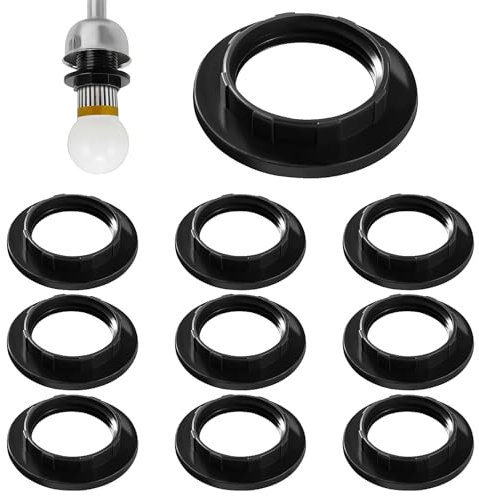 Lyeteung 10 Piezas Anillo de Tornillo E14 Pantalla, Convertidor de Anillo de Pantalla, Convertidores de Plástico para Pantalla de Lámpara, para Lámpara de Mesa, Negro