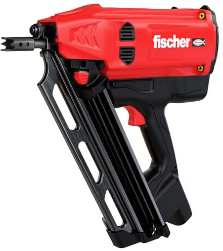 fischer 571811 FGW 90F Pro - Clavadora de marco de gas, pistola de clavos, 2 baterías incluidas, rojo y negro
