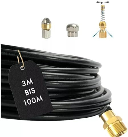 M&M Smartek Tuyau de nettoyage de canalisations pour Kränzle M22 AG - Avec 3 buses - Tuyau haute pression - Kit de nettoyage flexible (spirale et rigide et rotative, 10 m)