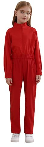 Miaeowve Kinder Arbeitsoverall Jungen Mädchen Kesselanzug Langarm Schutzoverall Stehkragen Jumpsuit Gr. 110-170 Rot 122-128