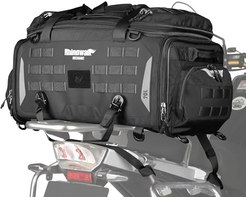 Rhinowalk Motorcycle Saddle Bag Mechanic Motorbike Travel Seat Bag Large Motor Bike Touring Tail Bag Powersports Luggage 50L to 70L with Rain Cover (Black)