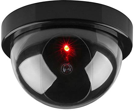 Telecamera CCTV a cupola realistica con LED lampeggiante, alimentata a batteria, per interni/sicurezza, colore nero/bianco, facile installazione