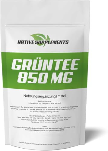 Grüntee Extrakt Kapseln Bioverfügbar und mit 850mg Grüntee pro Kapsel Grüner Tee Hochdosiert BESTE Preis-Leistung - Green Tea Capsules in Exclusiver Qualität (NEUN Packungen)