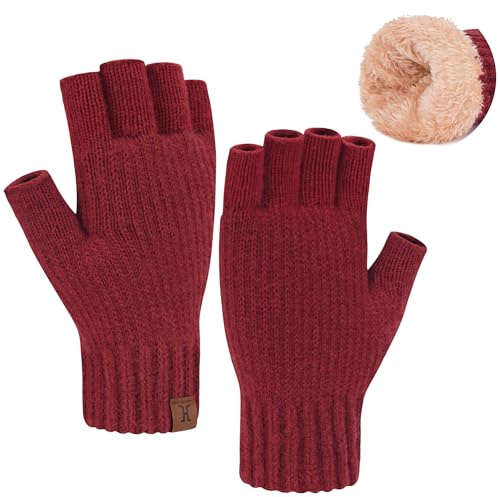 Bequemer Laden Winter Warm Fingerless Gloves for Women Cold Weather Gift | Women's Knit Gloves Touchscreen Typing Running Work Ski Snow Half Finger Gloves with Double Fleece Lined and Elastic Cuffs