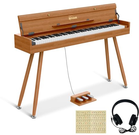NOVATAGE 88 Key Digital Piano Keyboard for Beginners, Fully Weighted Wooden Electric Piano with Triple Pedal, Headphone, Supports MIDI Connecting, French Dream Sound Source (Brown)