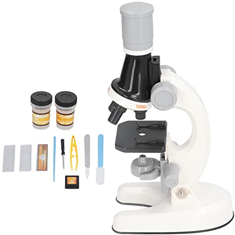 OEBUAFI Barnmikroskopkit, LED 1200X med Provobjektglas Science Educational Toy Science Experiment Toy för Barn (Vit)