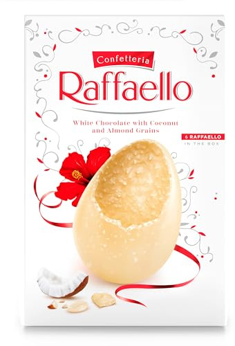 Ferrero Raffaello - Uovo di Pasqua 2026 al Cioccolato Bianco con Cocco e Granella di Mandorle, 6 Specialità Raffaello Incluse, Idea Regalo Pasqua, Confezione da 250 g