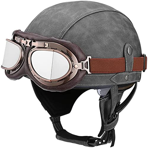 Herr Dam Skull Cap Moped Street Jet Scooter Öppen Hjälm med Pilotglasögon, ECE-certifikat E, S=54-56CM(D,M=5758CM)