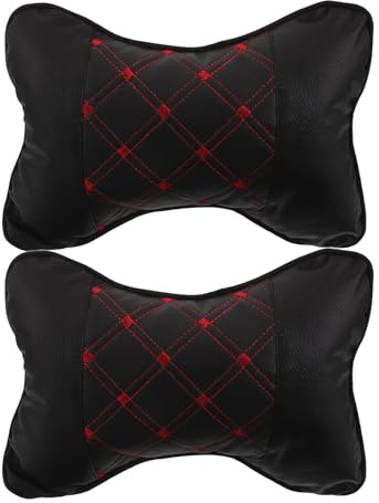 Almohada Algodón para Reposacabezas de Coche 2 Piezas PU y PP | Soporte Cervical, Textura Suave y Superficie Lisa, para Viajes Largos y Asiento de Oficina