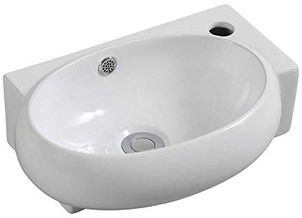 Durovin Bathrooms Ceramic Basin - Wall Hung or Counter Top Mount Sink - Single Corner Tap Hole with Overflow - 420 x 280 x 150mm (WxDxH)